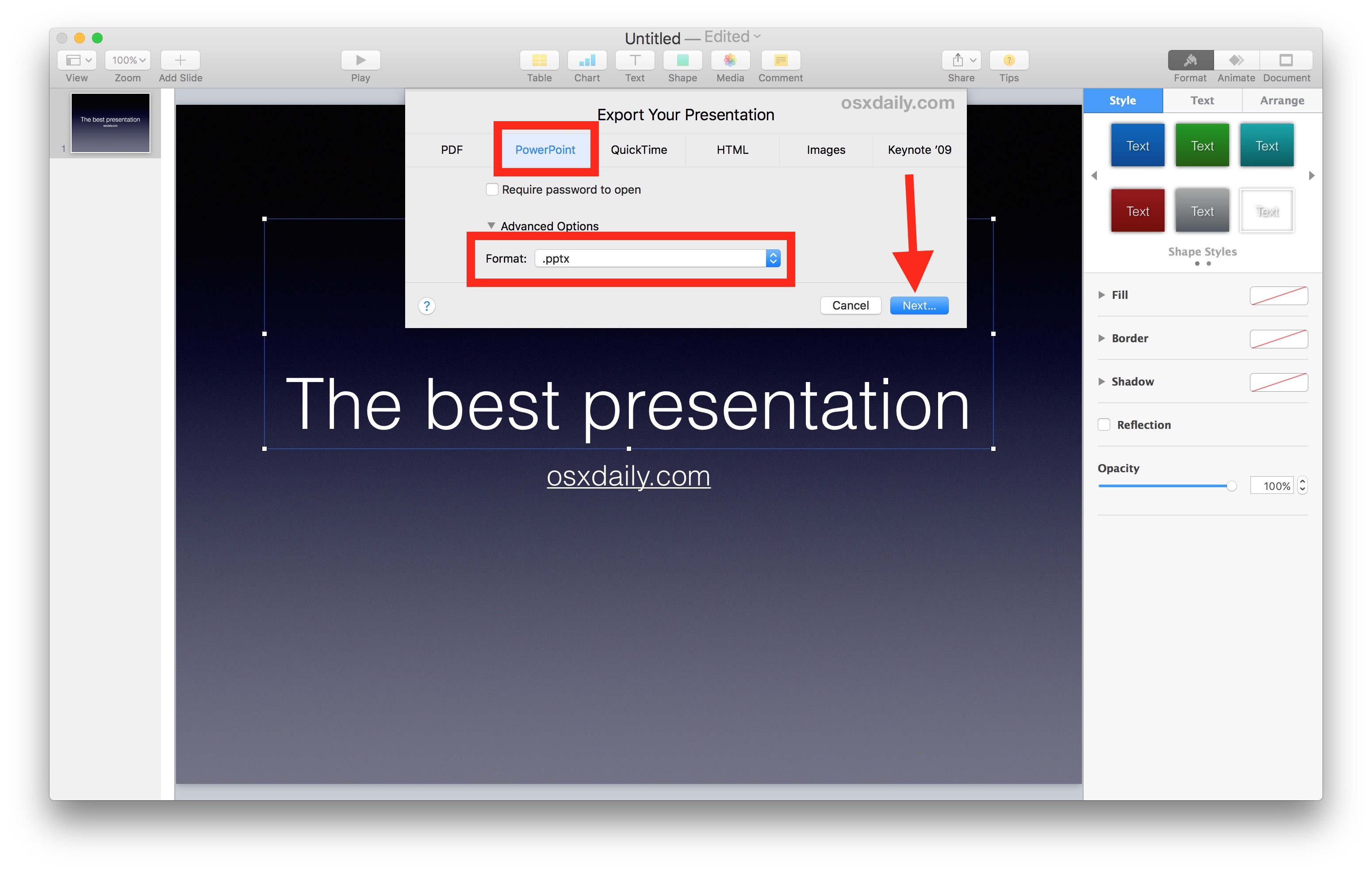 powerpoint for mac save as doc